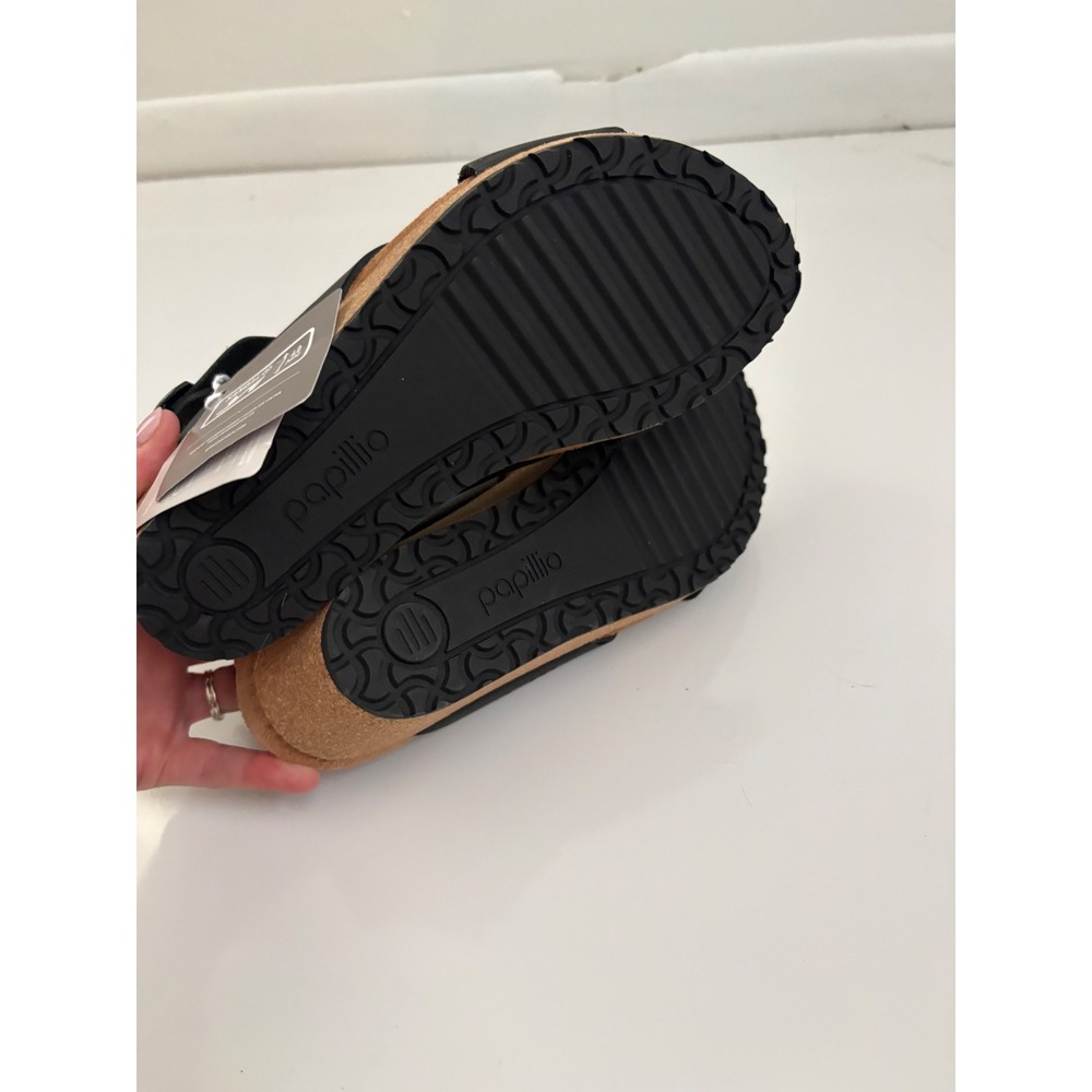 NWT Papillio Birkenstock Mary Black Leather Wedge Sandals 38 L7 M5 - Picture 6 of 6